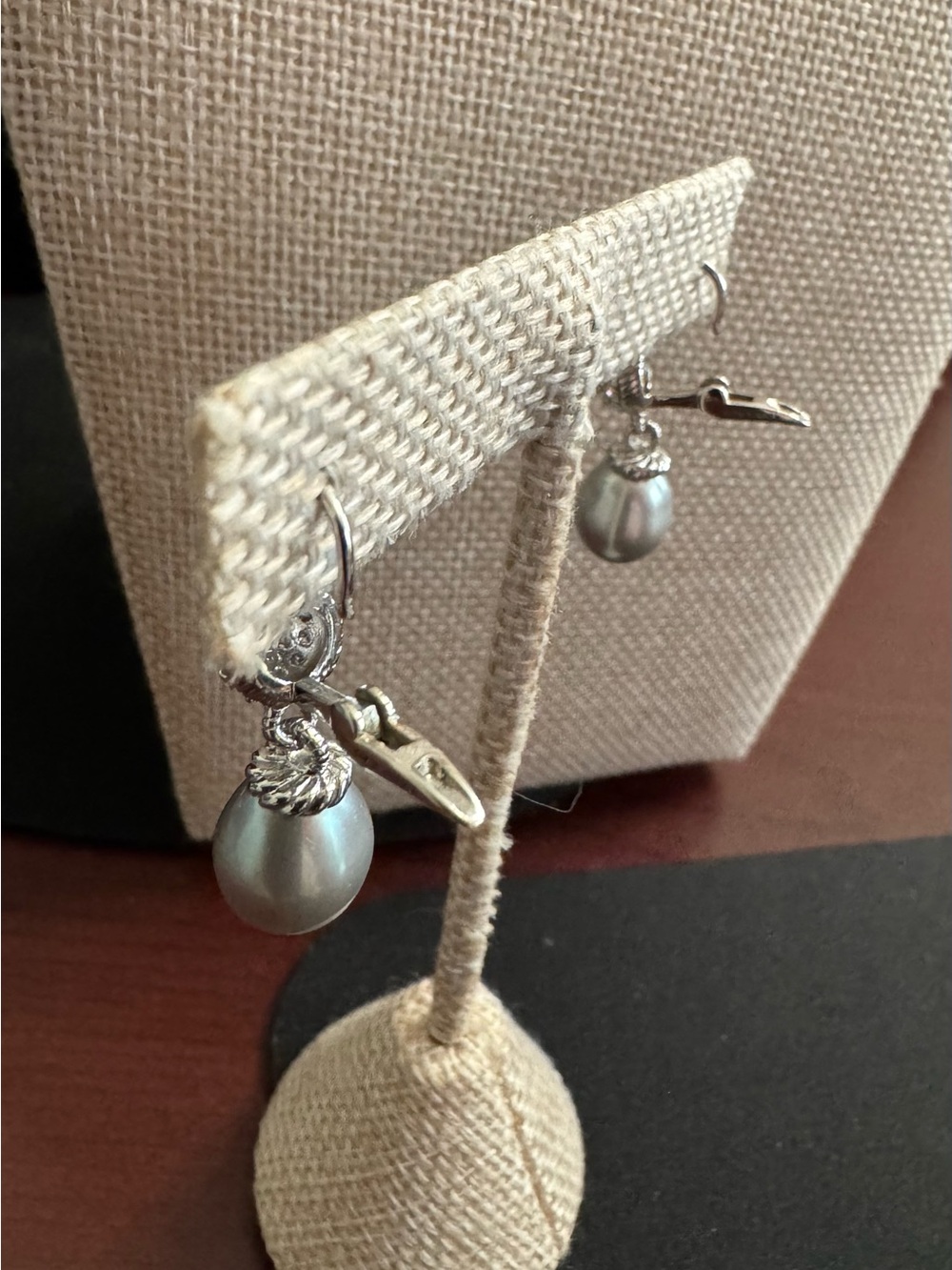 Judith Ripka Sterling Silver Gray Pearl Drop Earrings with Diamonique Accents - Picture 4 of 8
